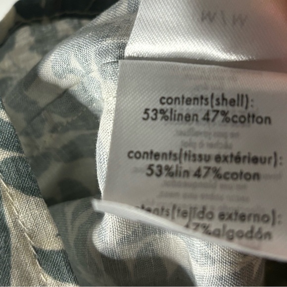 Onia | NWT medium | linen blend true wrap mini dress in green leaf on ecru - Picture 3 of 11